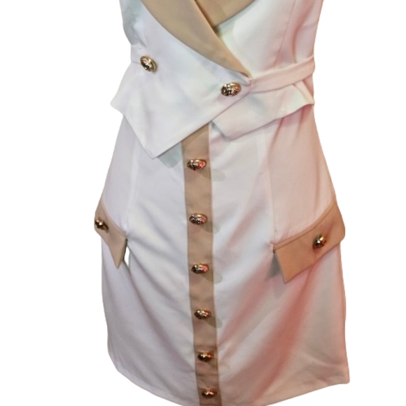 Blithe Beige/White Gold Button Multi-Color Halter Blazer Dress,Large,NWT - Picture 7 of 16